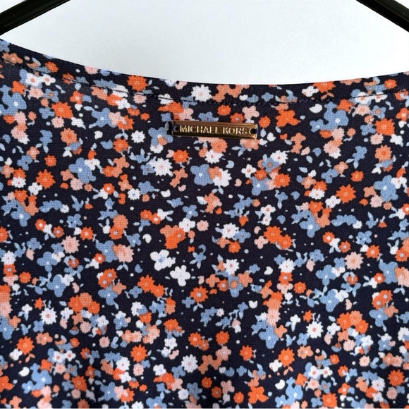 Michael Kors Floral Navy, Blue, & Orange Floral Dress Size Medium - Picture 4 of 5